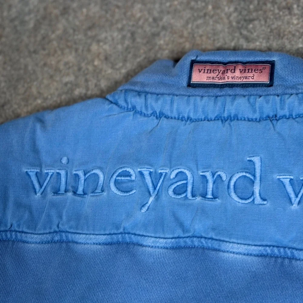 Vineyard Vines Quarter Zip Pullover Mens M Blue Shep Shirt Logo Cotton Sweater